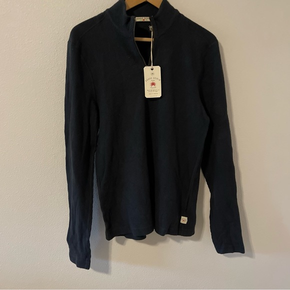 Agave Denim Wave Train Flat Back Seersucker 1/4 Zip Mock Pullover Black NWT-S - Picture 2 of 13